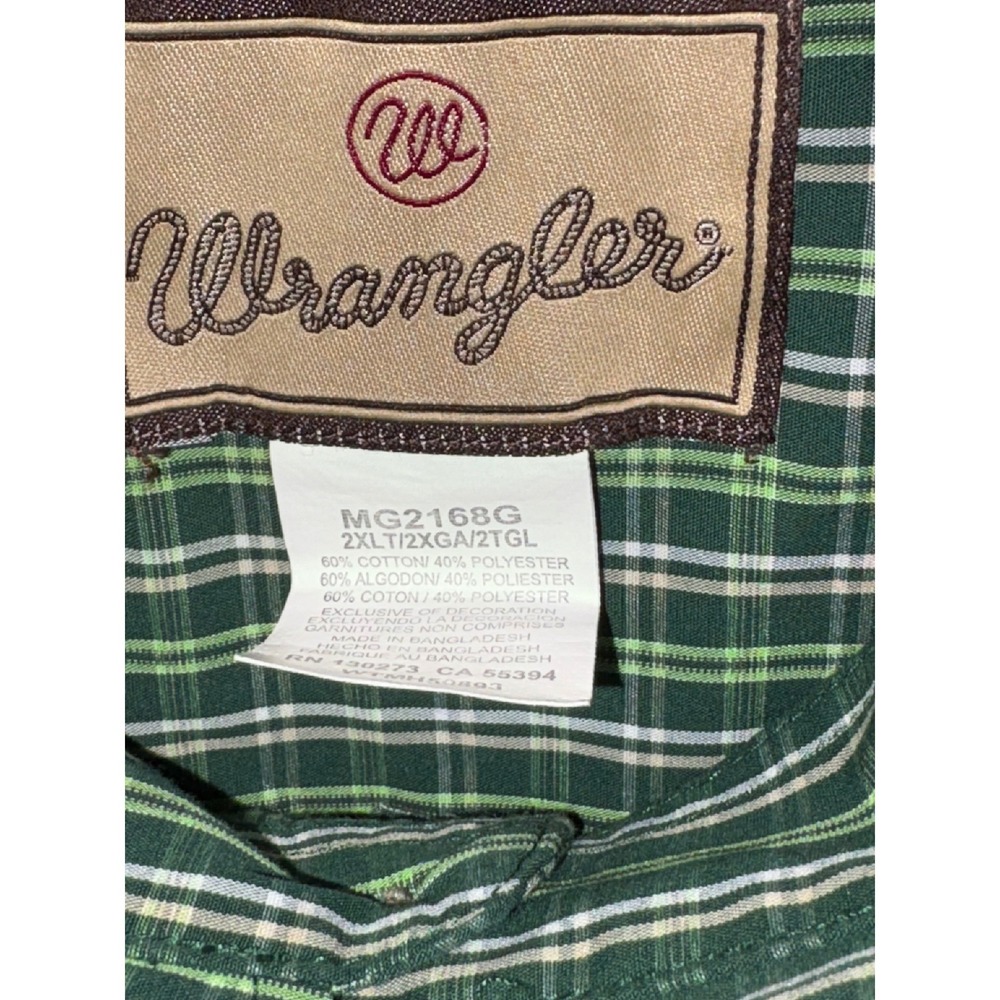 Wrangler Men's Green Plaid Long Sleeve Button Down Shirt 2XLT - Picture 5 of 8